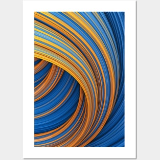 Fountain Flux Orange and Blue Abstract Wave Minimal Artwork Posters and Art